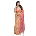store Linen Cotton Floral Printed Peach Saree