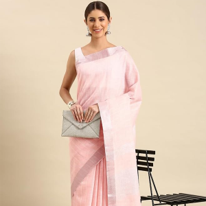 women's pure linen lurex zari woven saree