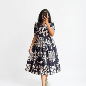 Length Dress Half Sleeves Printed Gown