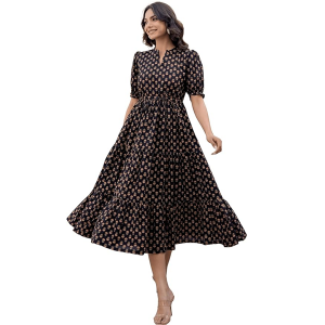 Length Midi Dress for Women Floral Print