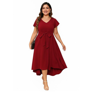 V-Neck High-Low Maxi Maxi Gown Dress