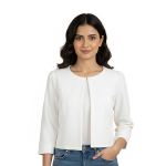 Women's Poly Solid Open-Front Blazer Shrug Jacket - White