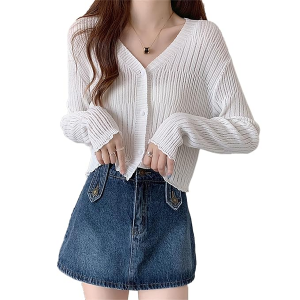Long-Sleeve V-Neck Button-Up Shrug Jacket