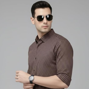Mens Casual Formal Single Pocket Check Shirt