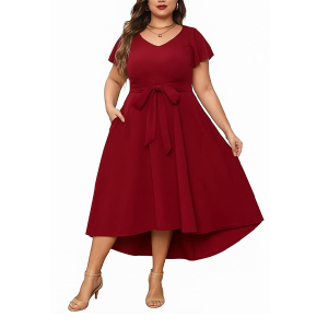 V-Neck High-Low Maxi Maxi Gown Dress