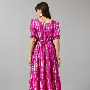 Square Neck, Puff Sleeves, A-Line Long Gown for Casual