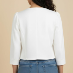 Women's Poly Solid Open-Front Blazer Shrug Jacket - White