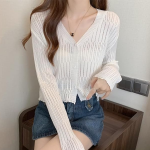 Long-Sleeve V-Neck Button-Up Shrug Jacket