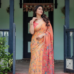 store Linen Cotton Floral Printed Peach Saree