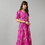 Square Neck, Puff Sleeves, A-Line Long Gown for Casual