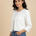 Women's Poly Solid Open-Front Blazer Shrug Jacket - White