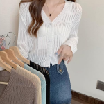 Long-Sleeve V-Neck Button-Up Shrug Jacket