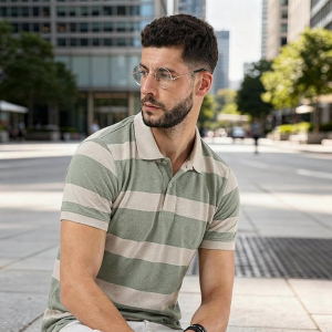 Mens Half Sleeve Cotton Striped Polo T-Shirt
