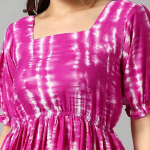 Square Neck, Puff Sleeves, A-Line Long Gown for Casual