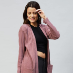 Cotton Rib Front Open Full Sleeve Shrug