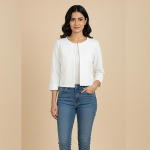 Women's Poly Solid Open-Front Blazer Shrug Jacket - White