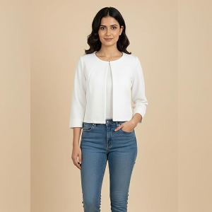 Women's Poly Solid Open-Front Blazer Shrug Jacket - White