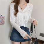 Long-Sleeve V-Neck Button-Up Shrug Jacket